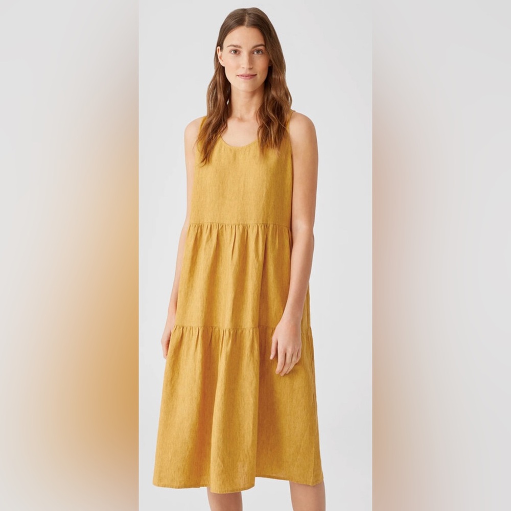 EILEEN FISHER Washed Organic Linen Delave Tiered Dress Size XXS (fits like S)